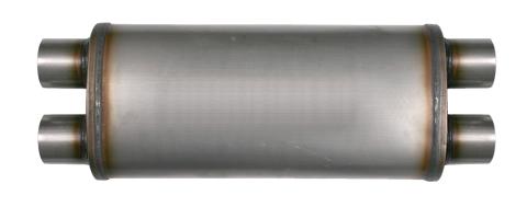 Diesel Exhaust Muffler 28 Inch Oval 3.5 Inch Dual Inlet/Outlet Stainless Exhaust Muffler Performance Perforated Diamond Eye
