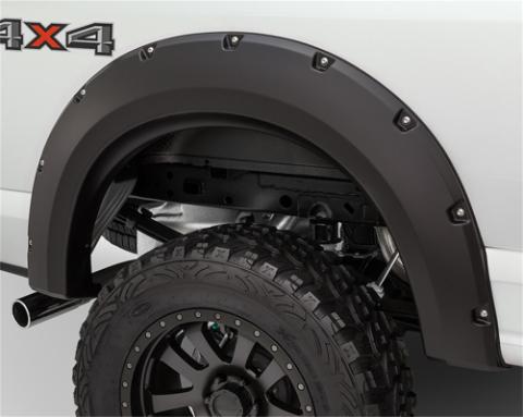 Black Max Coverage Pocket/Rivet Style Smooth Finish Rear Fender Flares For 2014-2018 Chevrolet Silverado 1500 Fits 69.3 Inch Bed Bushwacker
