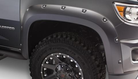 Black Pocket/Rivet Style Smooth Finish 4-Piece Fender Flare Set For 2015-2021 Chevrolet Colorado W/74 Inch Bed Bushwacker