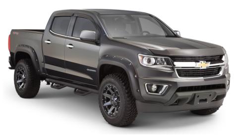 Black Pocket/Rivet Style Smooth Finish 4-Piece Fender Flare Set For 2015-2021 Chevrolet Colorado W/74 Inch Bed Bushwacker