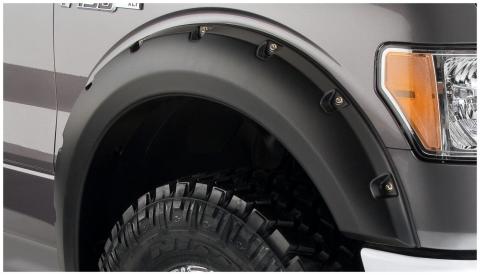 Black Pocket/Rivet Style Smooth Finish Front Fender Flares For 2009-2014 Ford F150 (Excludes Raptor) Bushwacker