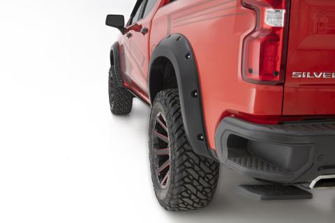 Pocket/Rivet Style Color Matched Black 4-Piece Fender Flare Set For 19-23 GMC Sierra 1500 Bushwacker
