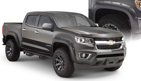Black Pocket/Rivet Style Smooth Finish 4-Piece Fender Flare Set For 2015-2020 Chevrolet Colorado W/61.7 Inch Bed Bushwacker
