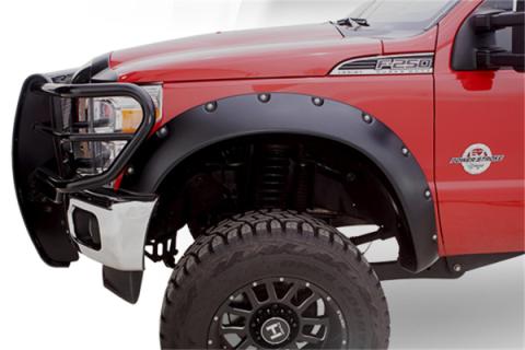 Black Cutout Style Smooth Finish Rear Fender Flares For 2011-2016 Ford F250 To F-450 Super Duty Bushwacker