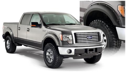 Black Pocket/Rivet Style Smooth Finish 4-Piece Fender Flare Set For 2009-2014 Ford F150 (Excludes Raptor) Bushwacker