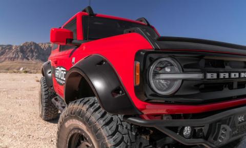 Black Pocket/Rivet Style Smooth Finish Front Fender Flares For 2021-2023 Ford Bronco 2-DR Bushwacker
