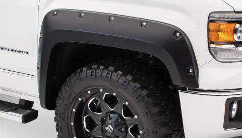 Black Pocket/Rivet Style Smooth Finish 4-Piece Fender Flare Set For 2014-2015 GMC Sierra 1500 Bushwacker