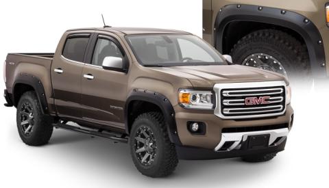 Black Pocket/Rivet Style Smooth Finish 4-Piece Fender Flare Set For 2015-2021 GMC Canyon W/61.7 Inch Bed Bushwacker