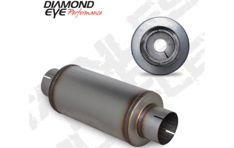 Diesel Exhaust Muffler 4 Inch Inlet/Outlet Perforated Packed 20 Inch Overal 14 Inch Body Stainless Exhaust Muffler Diamond Eye