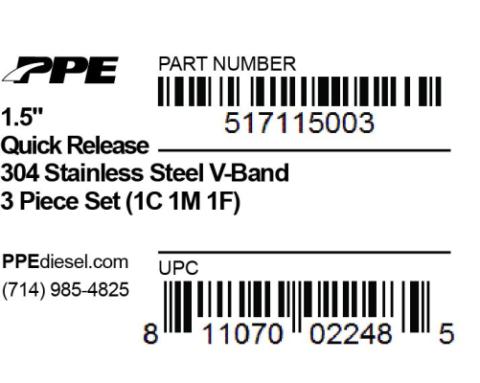 1.5 Inch V Band 3 Pc Set Ssc/Ssf 1C 1M 1F QR PPE Diesel
