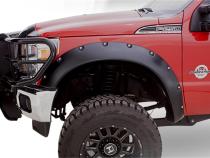 Black Cutout Style Smooth Finish Rear Fender Flares For 2011-2016 Ford F250 To F-450 Super Duty Bushwacker