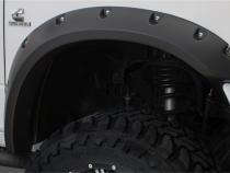 Black Max Coverage Pocket/Rivet Style Smooth Finish Rear Fender Flares For 2010-2018 Dodge Ram 2500, 3500 (Includes Dually) Bushwacker